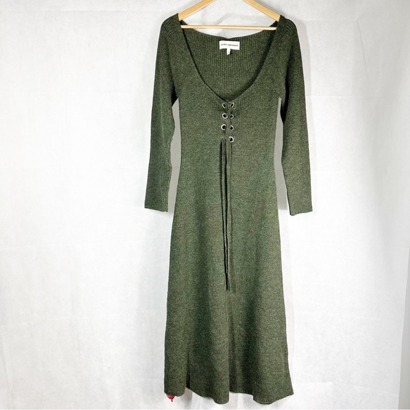 Mara Hoffman Dresses & Skirts - Mara Hoffman Daidra Ribbed Knit 100% Baby Alpaca Midi Dress Size XL Olive